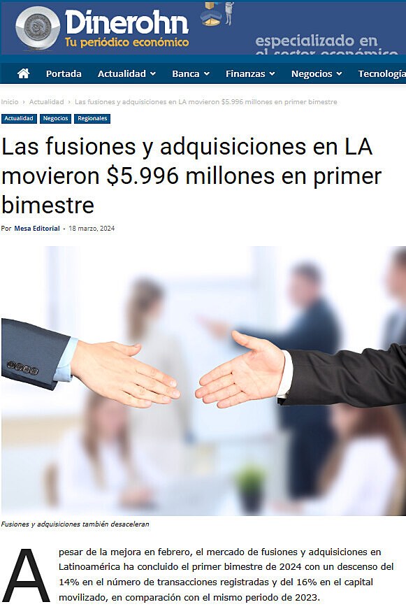 Las fusiones y adquisiciones en LA movieron $5.996 millones en primer bimestre